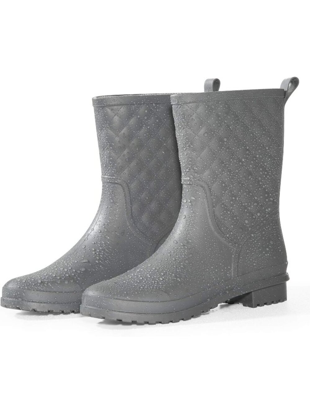 Women's Grey Lightweight Fashion Waterproof Mid Calf Comfortable Cute Rain Boot